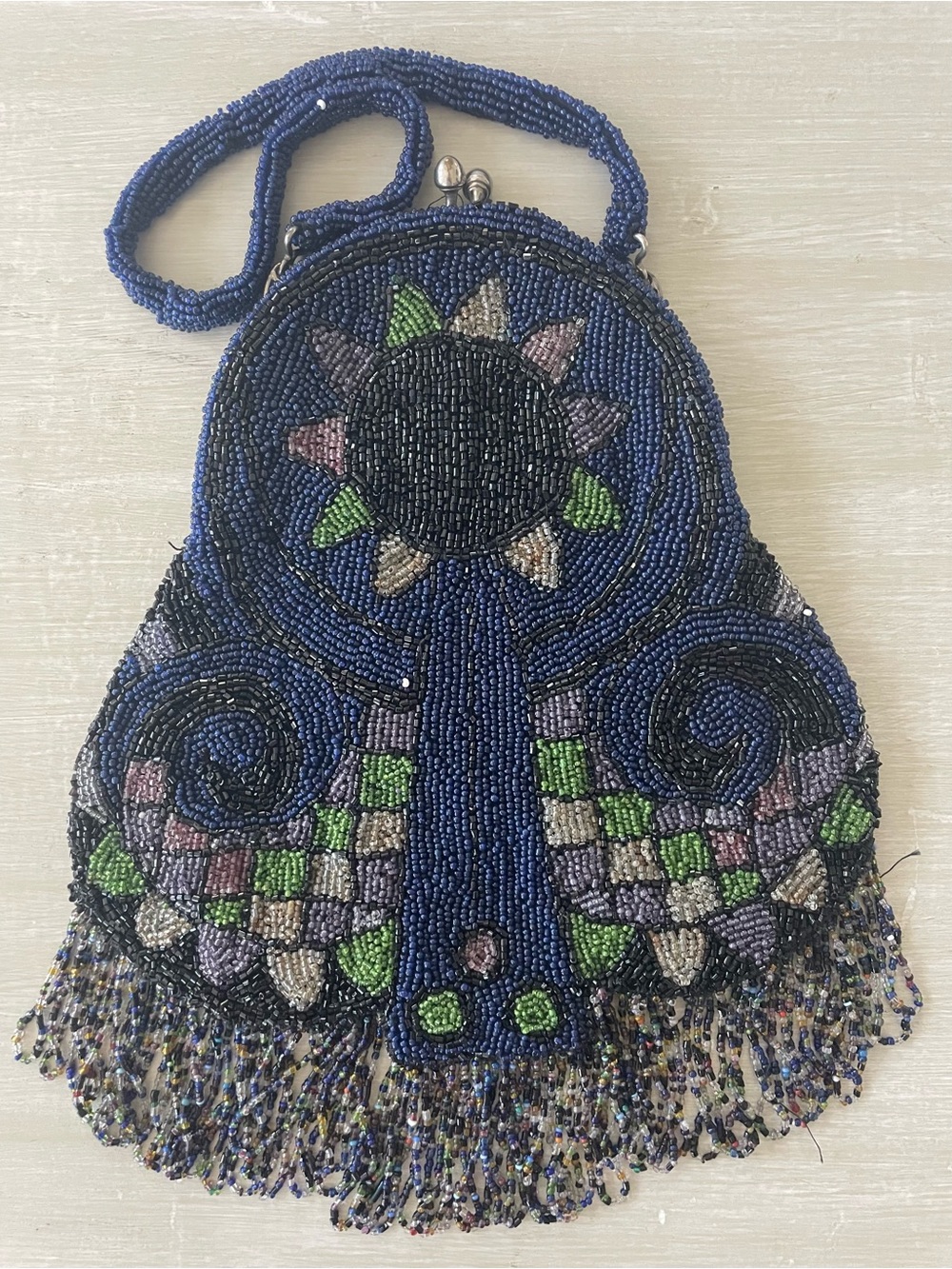 Vintage 1940s Navy Beaded Purse, Kisslock Clasp